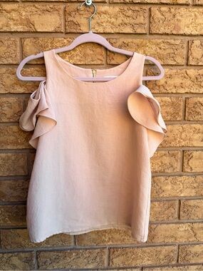 💫4/$25 • Circle Blush Pink Ruffle Cold Shoulder Top